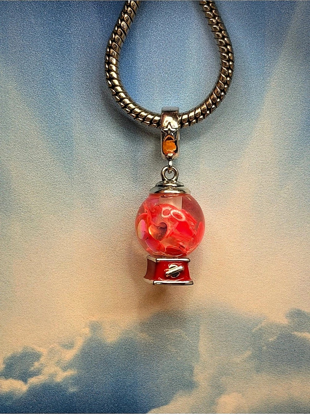 Pink hearts Gumball candy Machine sterling silver Dangle Charm pendant